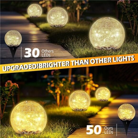 50 LED Cracked Glass Globe Solar Power Ground Lights for Path Yard Patio Lawn - Picture 2 of 7